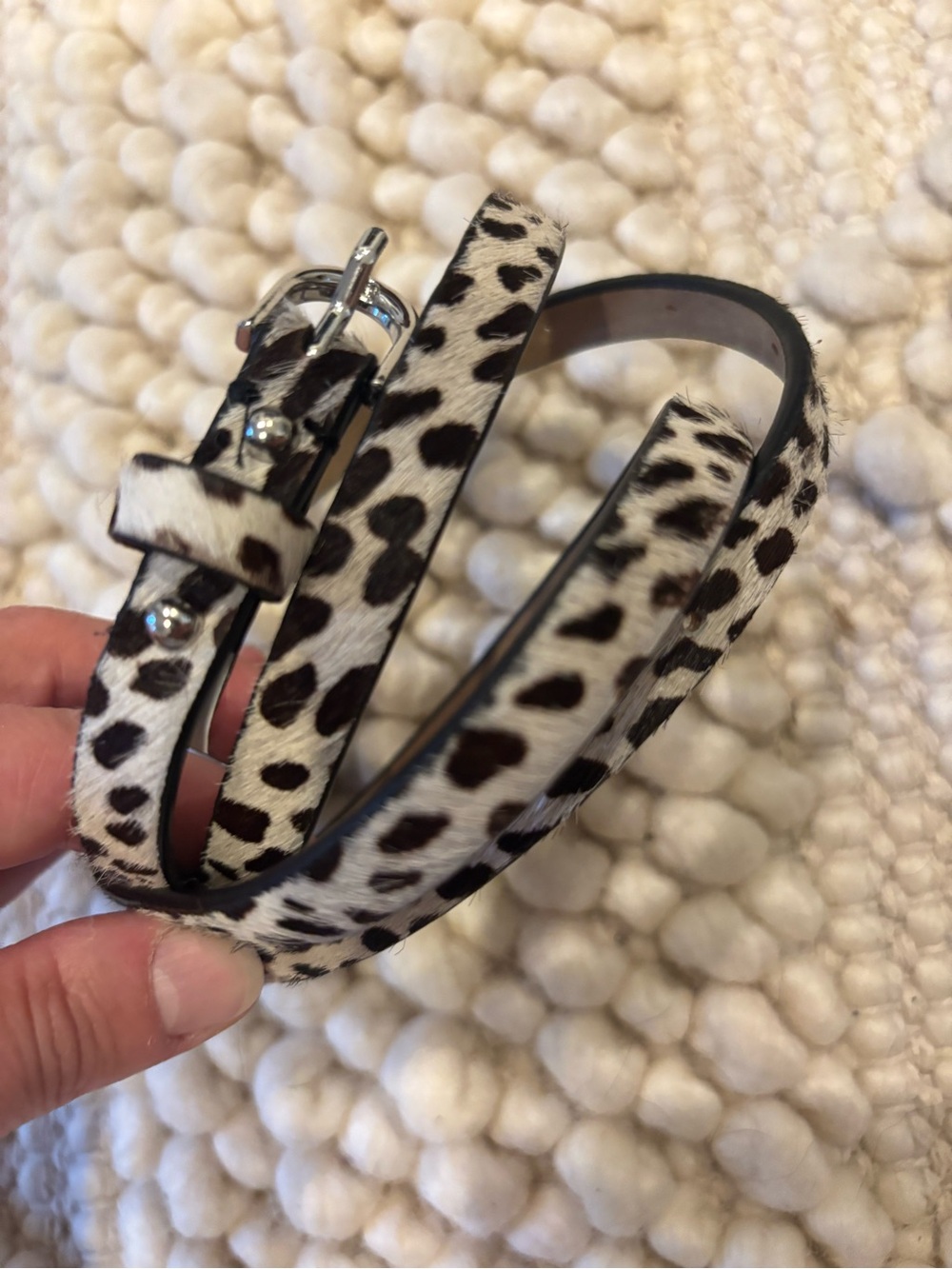 Ann Taylor Spotted Hair Calf Skinny genuine leather belt women L